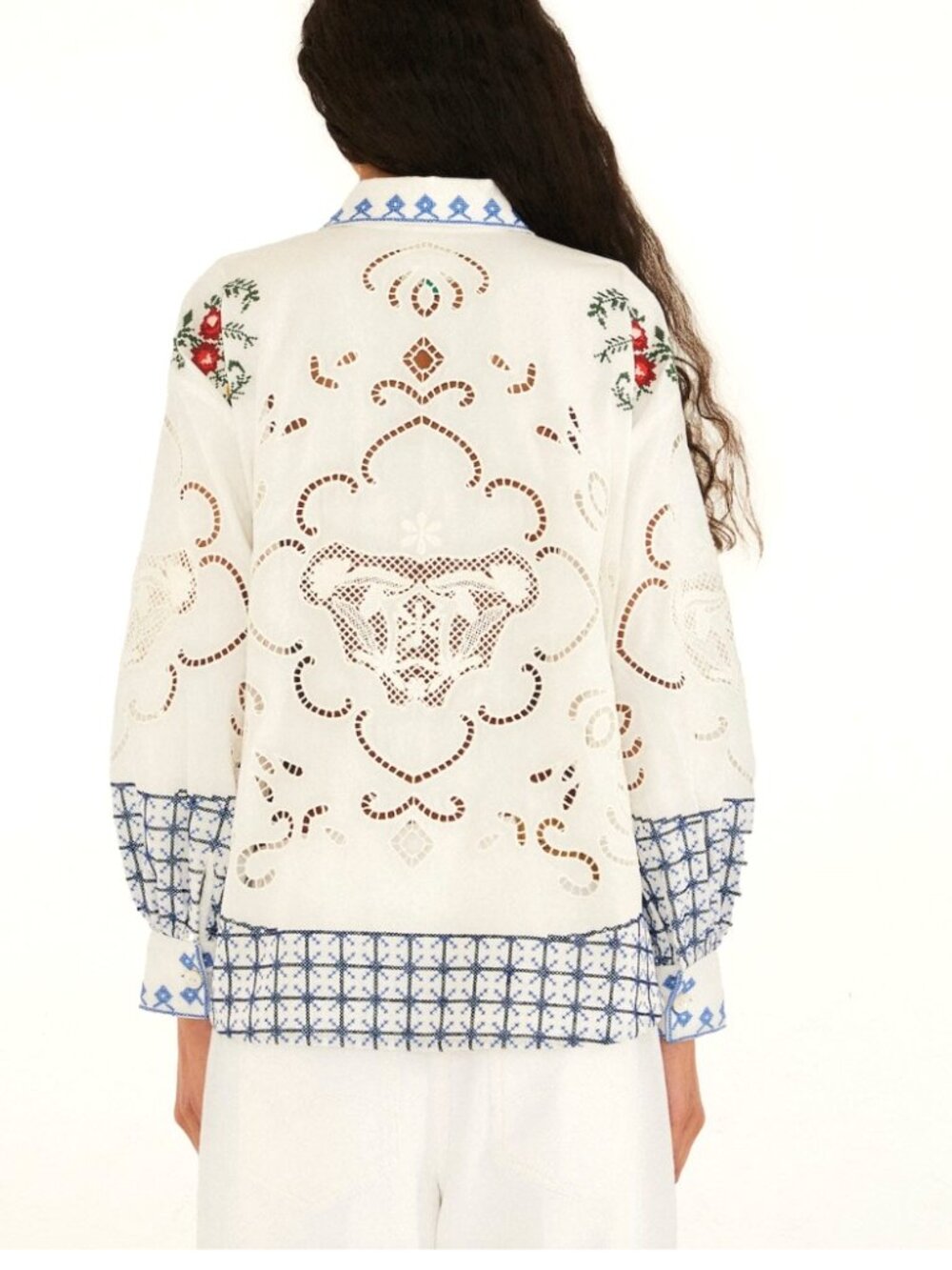 FARM Rio Off White Flowers Embroidery Richelieu Shirt - Picture 4 of 16
